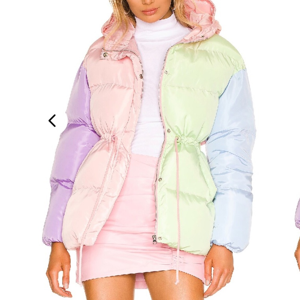 Revolve x Olivia Rubin Misha Rainbow Puffer Jacket Ski Winter Snow Coat Hooded